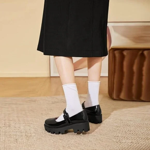 Women Chunky Mary Jane Platform Shoes Patent Leather Rubber Sole Size 6 - Picture 5 of 7